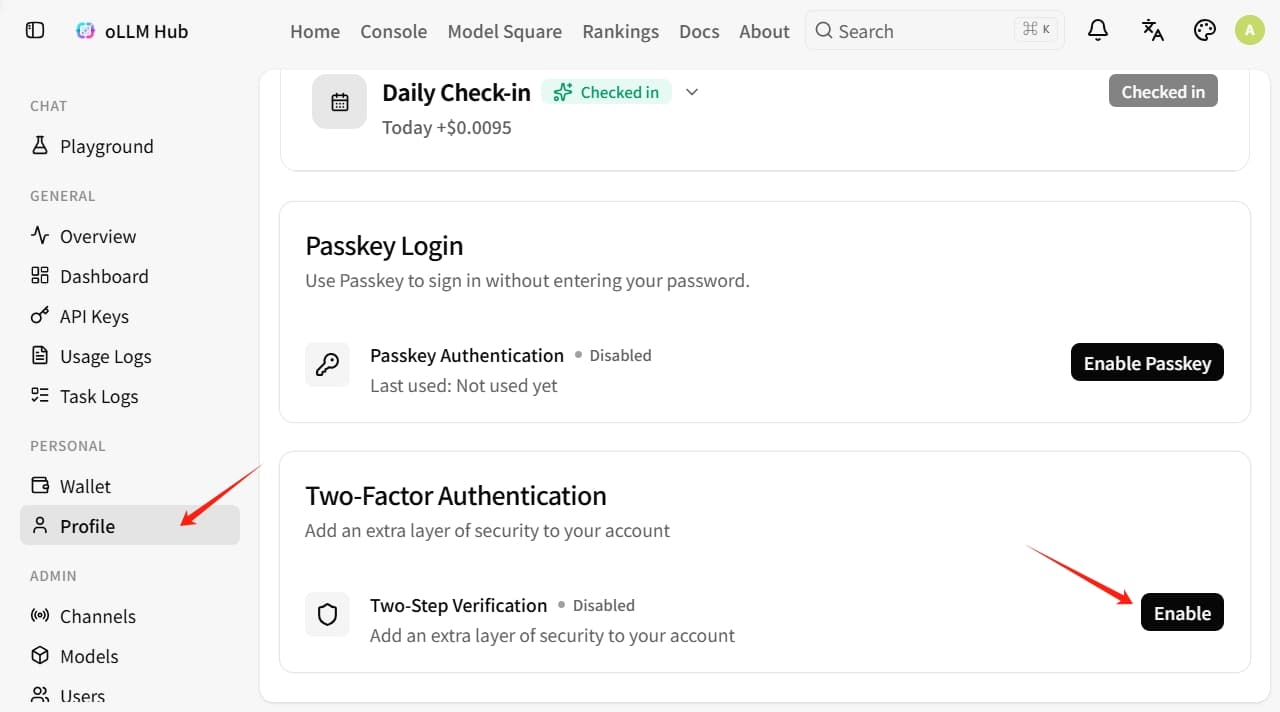 2FA settings section