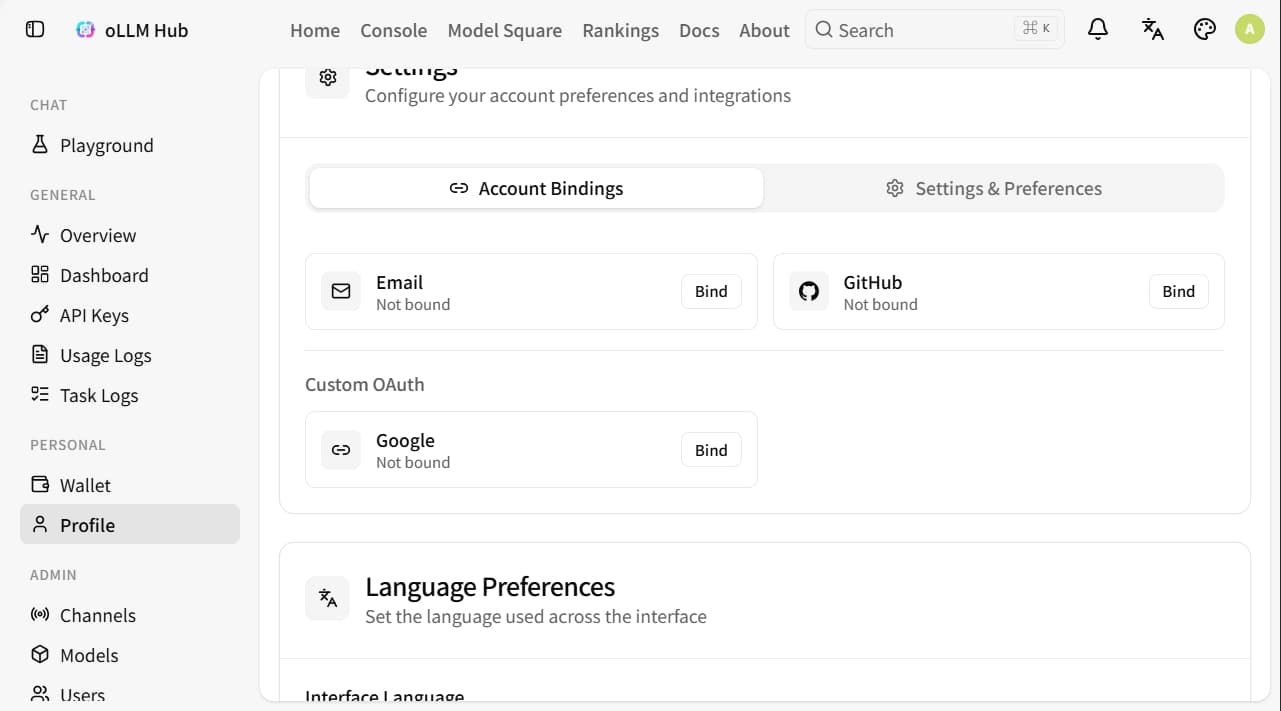 Third-party account binding section