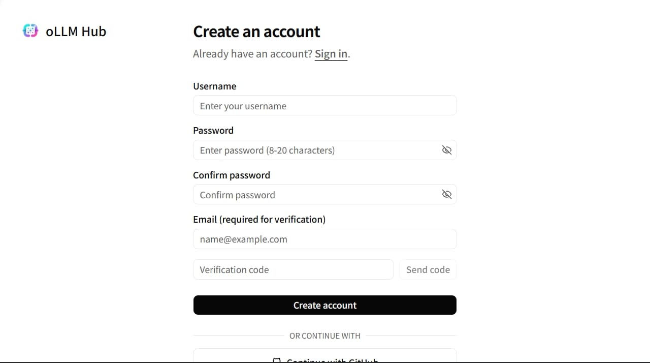 Registration page
