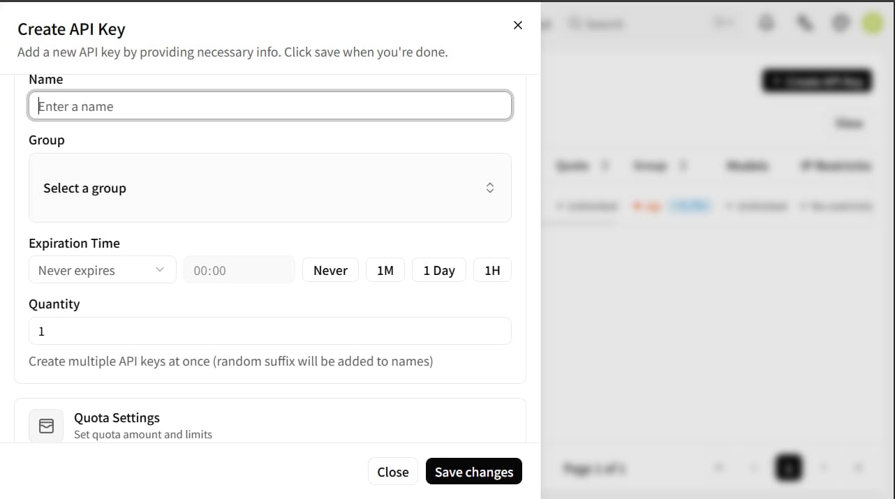 Create token dialog